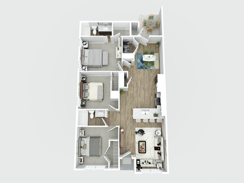 Floor plan for 3 beds, 2 baths, 1287 sqft